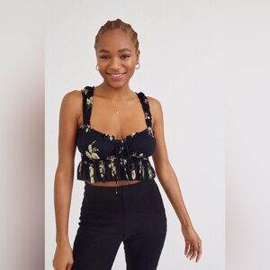 UO Libby Lace-Up Floral Print Crop Top